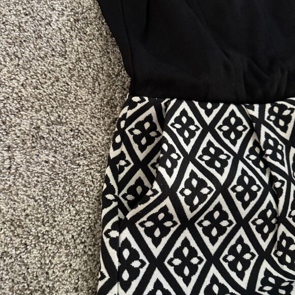 Lucky Brand Geometric Jacquard Black White Sleeveless Dress Pockets Size 6 NWOT - Picture 4 of 12